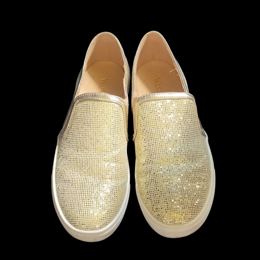 Gold Sparkle Slip On Sneakers